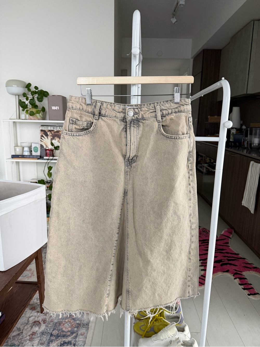 Zara Beige Washed Denim Skirt